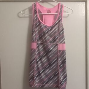 Tek Gear Pink and Gray Striped Racerback Tank